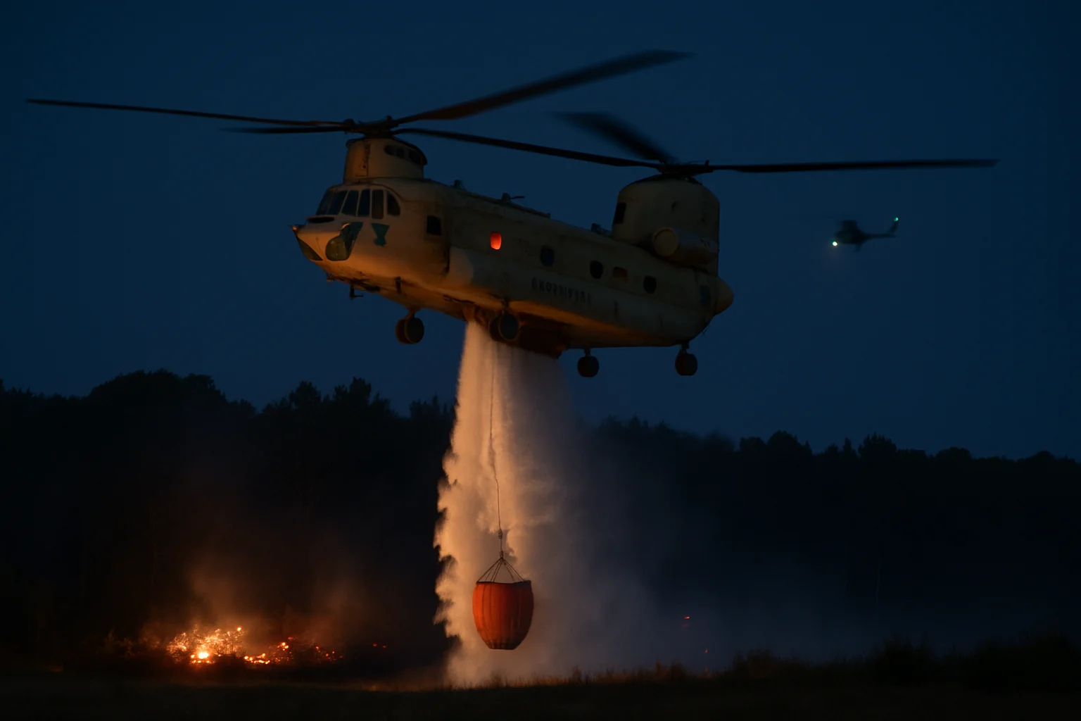 Eerste nachtelijke blusoperatie met helikopter uitgevoerd bij bosbrand in Landes