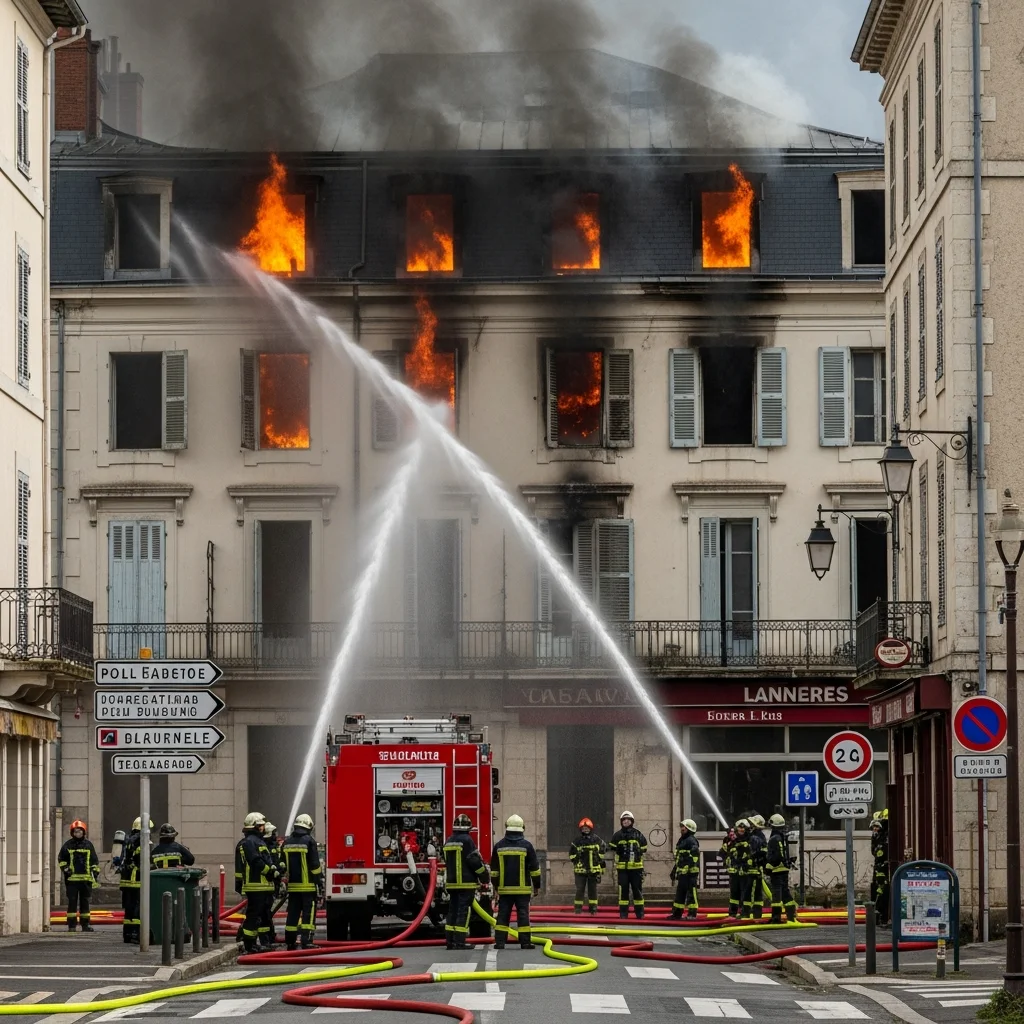 Grote brand in voormalig hotel in Bagnères-de-Luchon, tientallen brandweerlieden ingezet