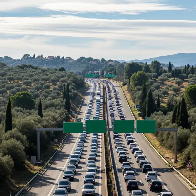 Files van 14 kilometer op de A8 tussen Antibes en Nice door druk verkeer