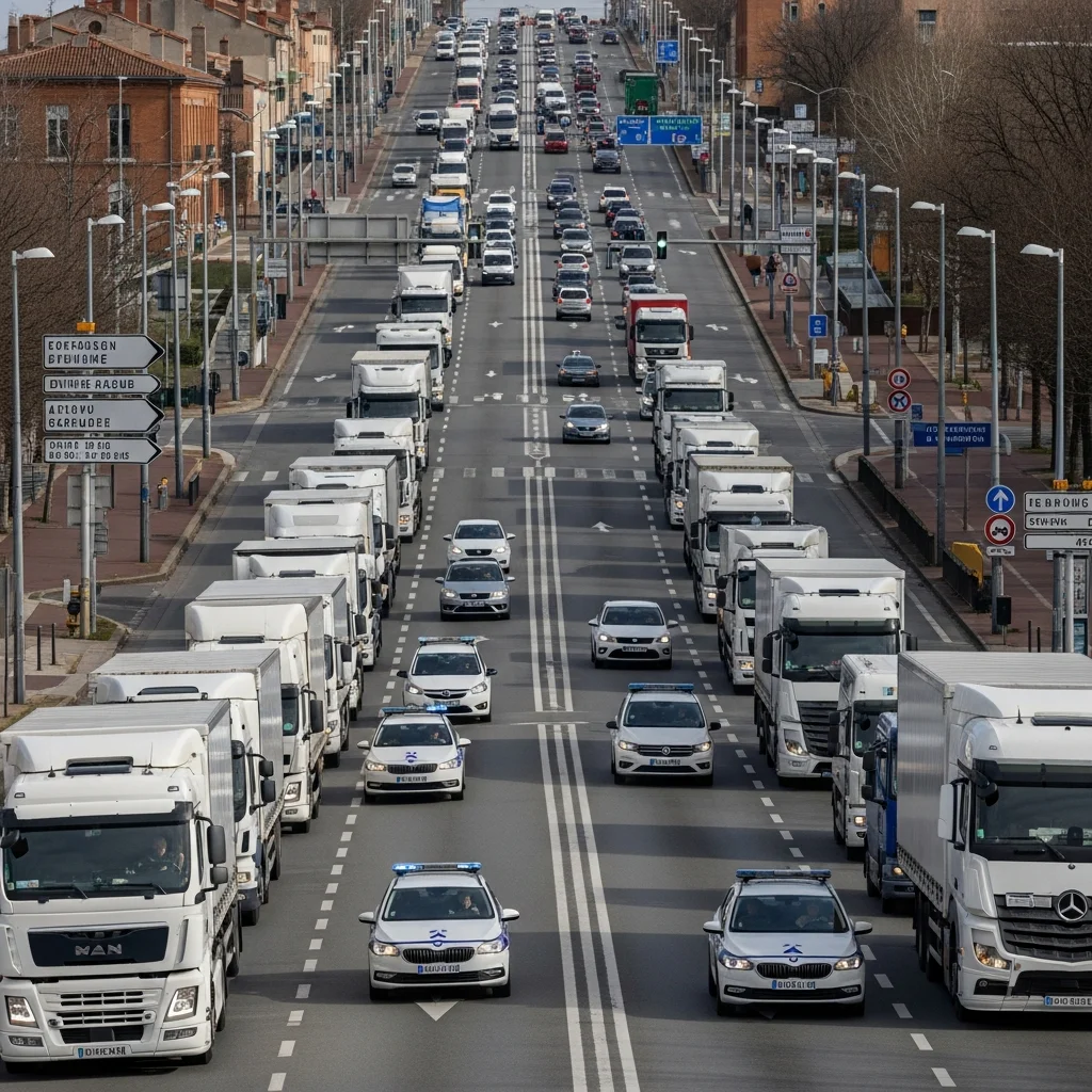 Langzaamrijactie van transportsector veroorzaakt verkeershinder in Toulouse op 1 april