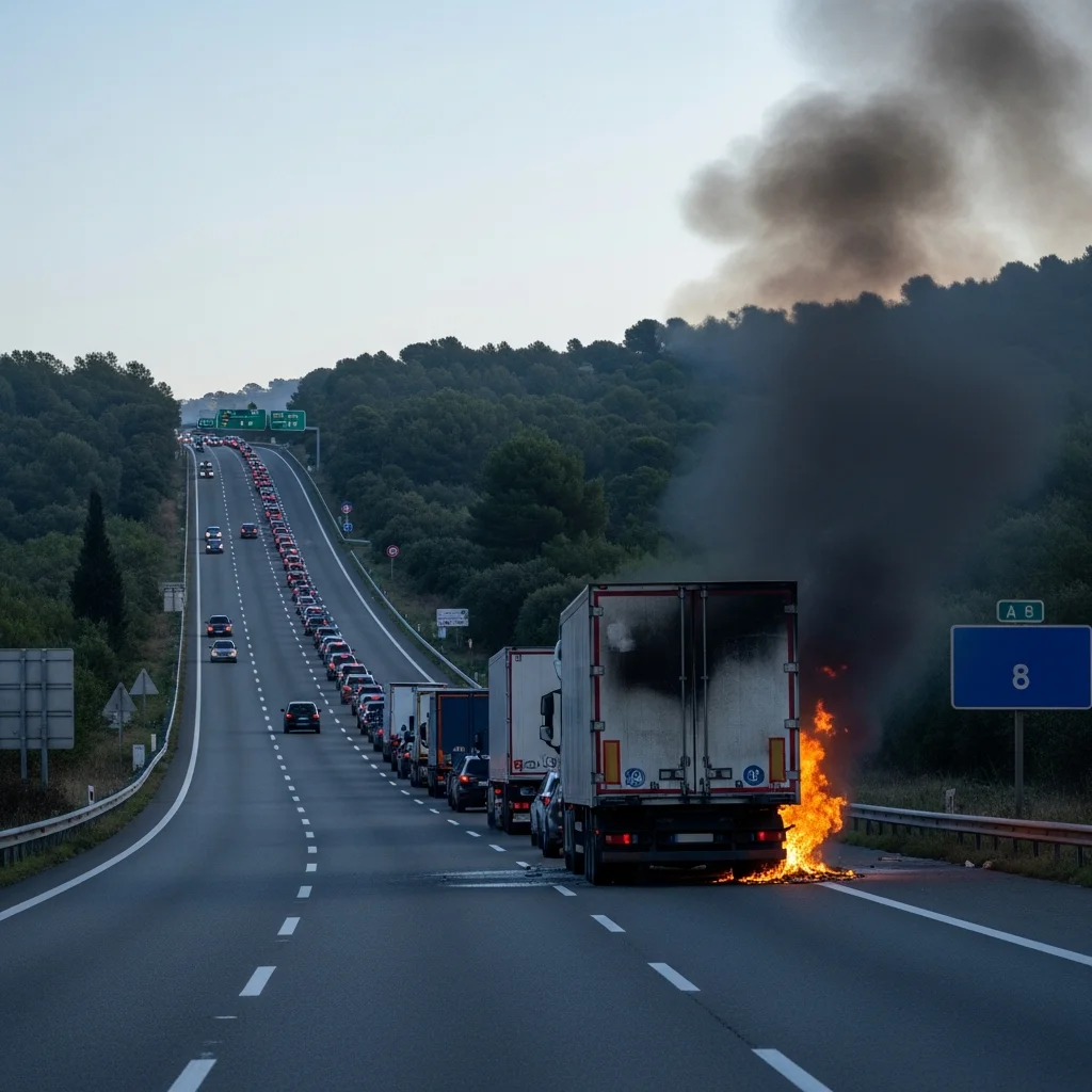 Verkeershinder op A8 bij Antibes na vrachtwagenbrand