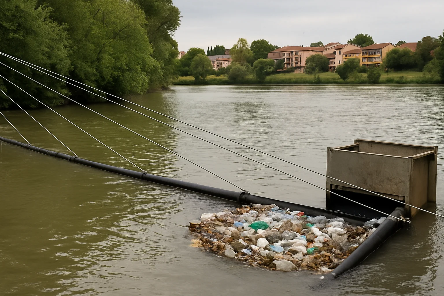 Drijvende rivierbarrière in Toulouse haalt acht ton plastic uit de Garonne