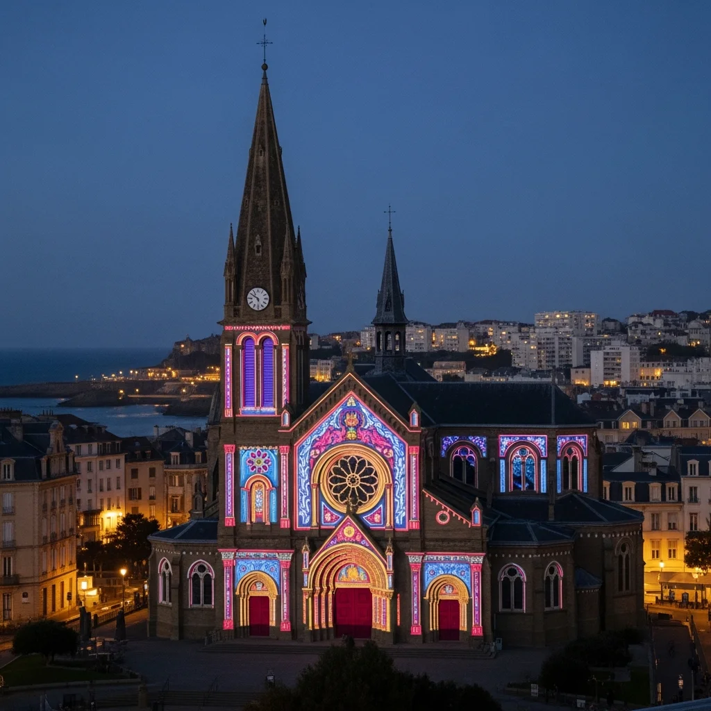 Eerste beelden: lichtspektakel op kerk Sainte-Eugénie in Biarritz belooft festiviteiten in 2024