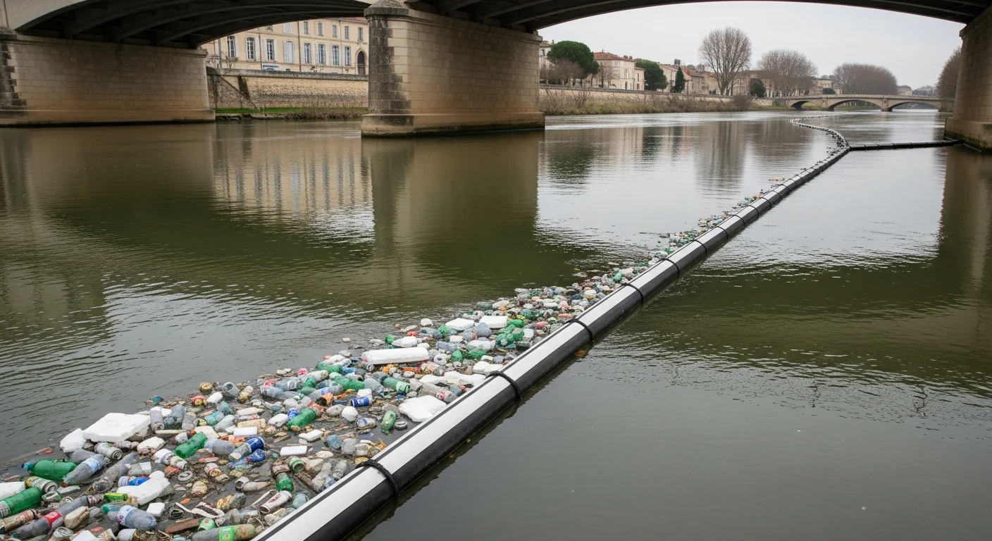 Nieuwe drijvende barrière op de Garonne in Blagnac vangt plastic vervuiling af