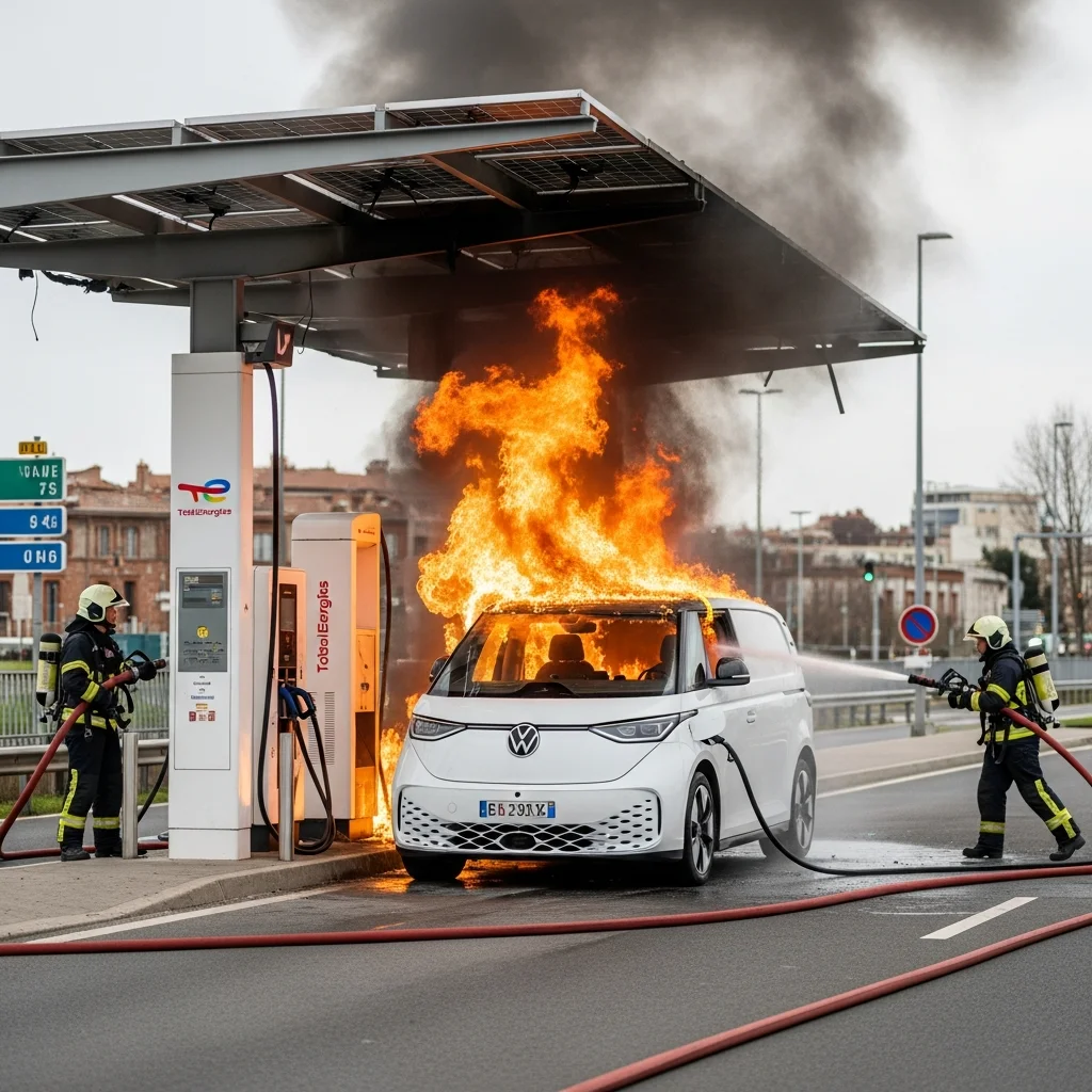 Vuur aan laadpaal bij elektrische bestelwagen in Toulouse; station tijdelijk gesloten