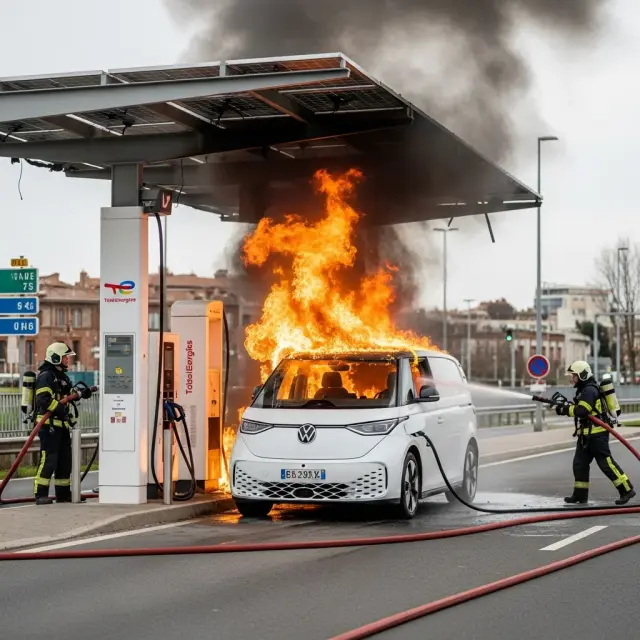 Vuur aan laadpaal bij elektrische bestelwagen in Toulouse; station tijdelijk gesloten