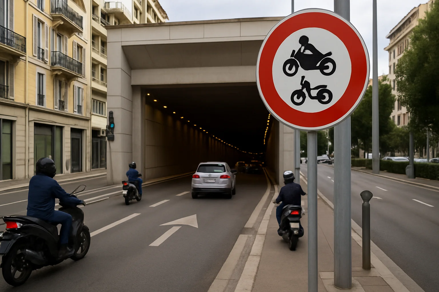 Twee- en driewielers voorlopig verboden in tunnel Liautaud in Nice