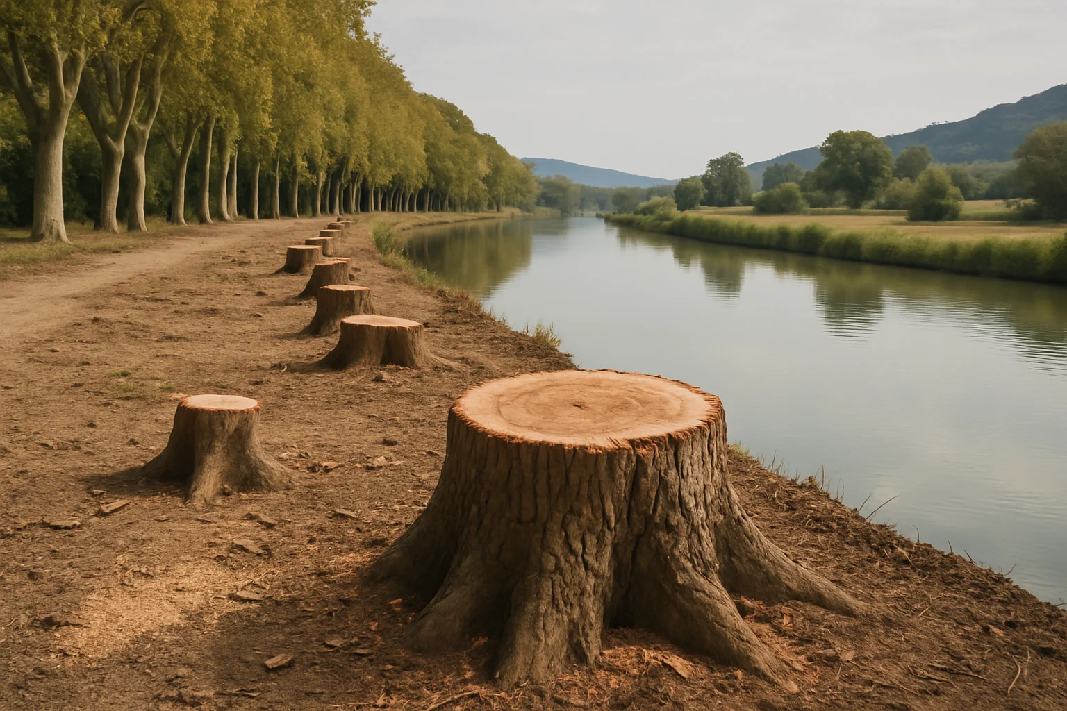 Verdere kap van platanen langs Kanaal van Midi door aanhoudende boomziekte