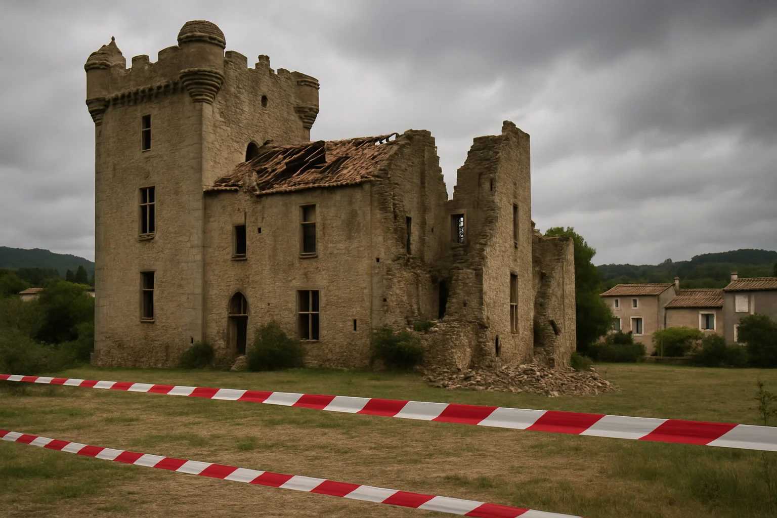 Historisch kasteel in Aude acuut instortingsgevaar na tornado: evacuatie van vijftien gezinnen