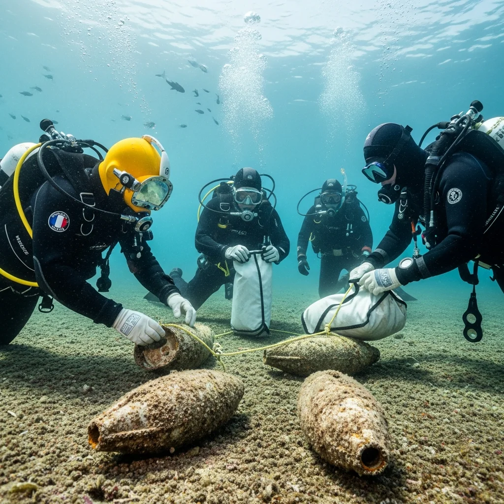 Duikers verwijderen oude obussen in Gironde