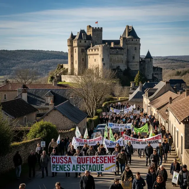 Protest tegen gepland zonnepark nabij historisch kasteel in Dordogne