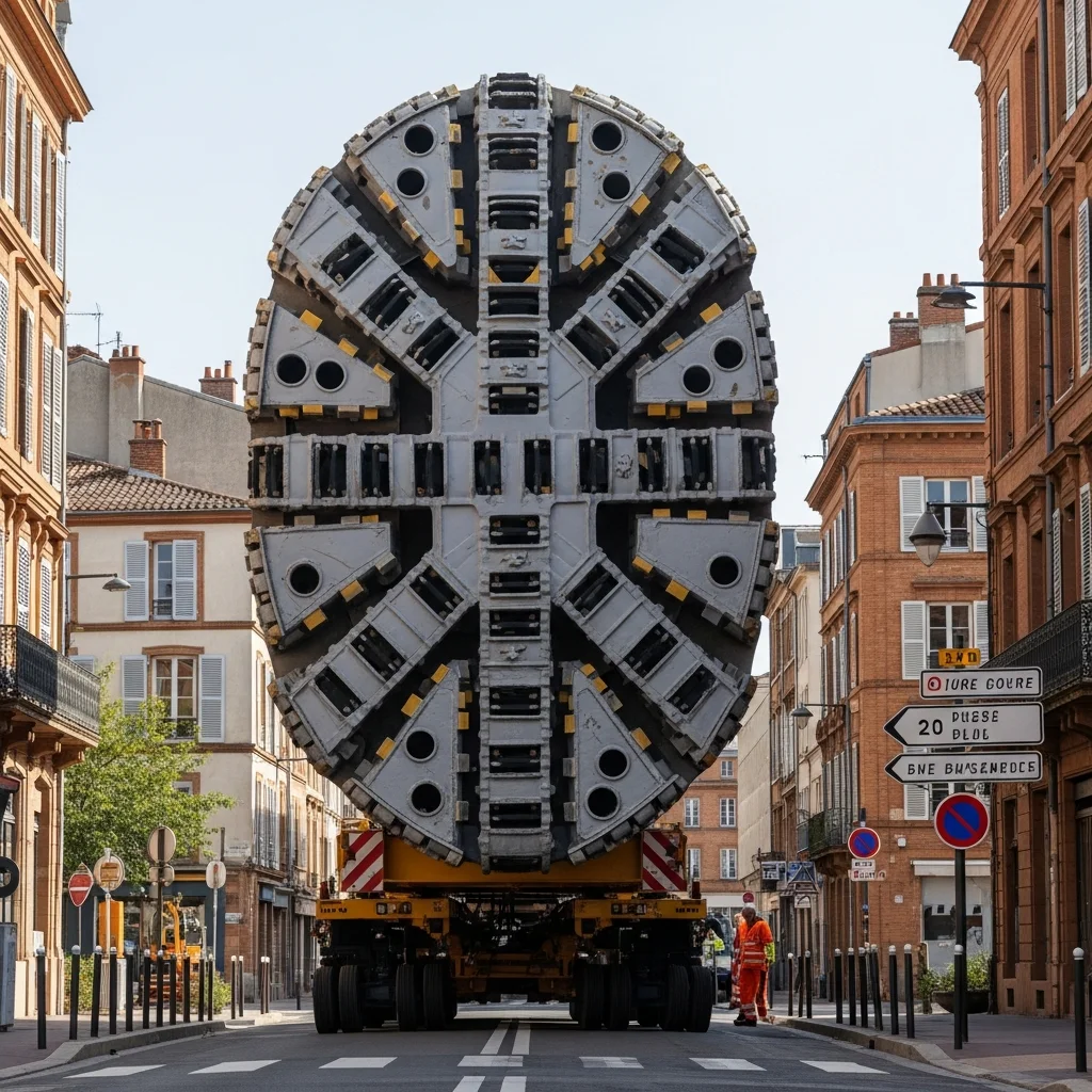 Groot transport tunnelboormachine voor nieuwe metrolijn in Toulouse