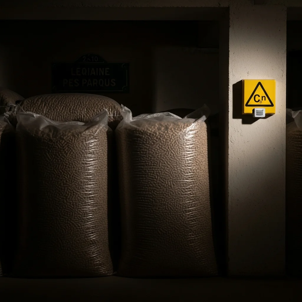Waarschuwing voor koolmonoxidegevaar bij opslag van houtpellets
