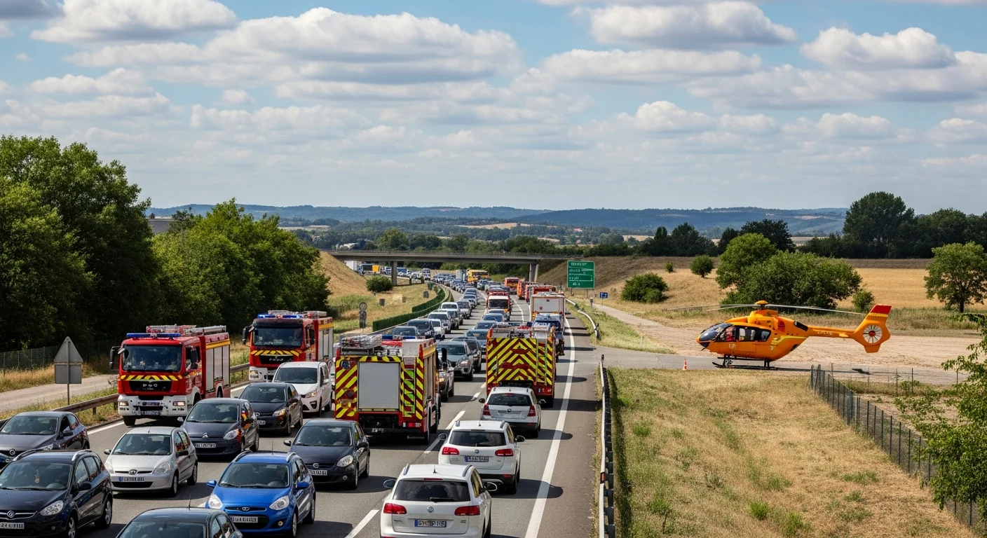 Dubbele verkeerschaos op de A75 bij Sévérac-d'Aveyron: wegafsluiting en gewonden tijdens druk vakantieweekend