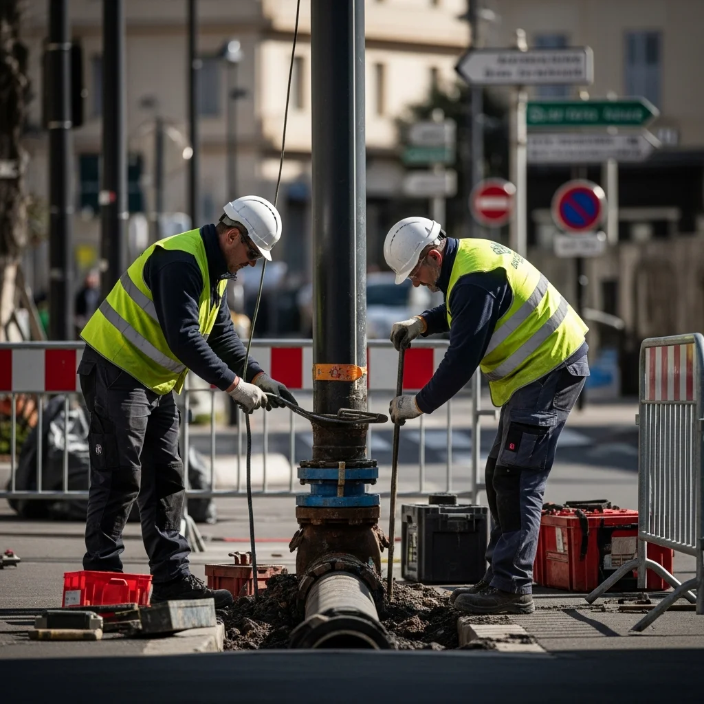 Flinke wateronderbreking na leidingbreuk in Cagnes-sur-Mer