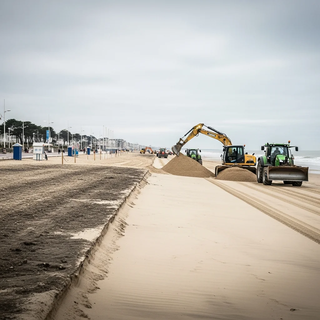 Herstelwerkzaamheden op stranden La Baule na zware winterstormen