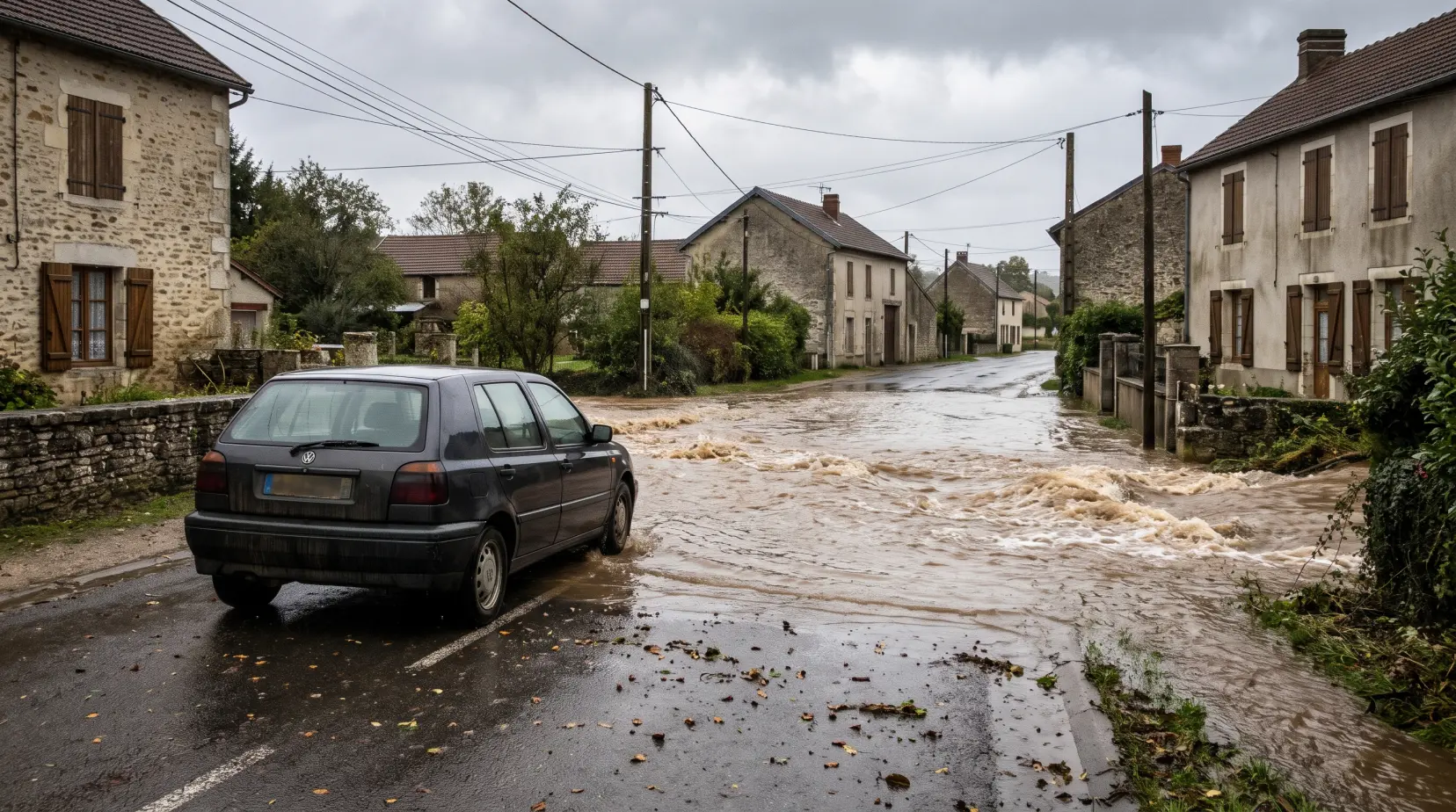 Al bij 30 centimeter water kan een auto worden meegesleurd