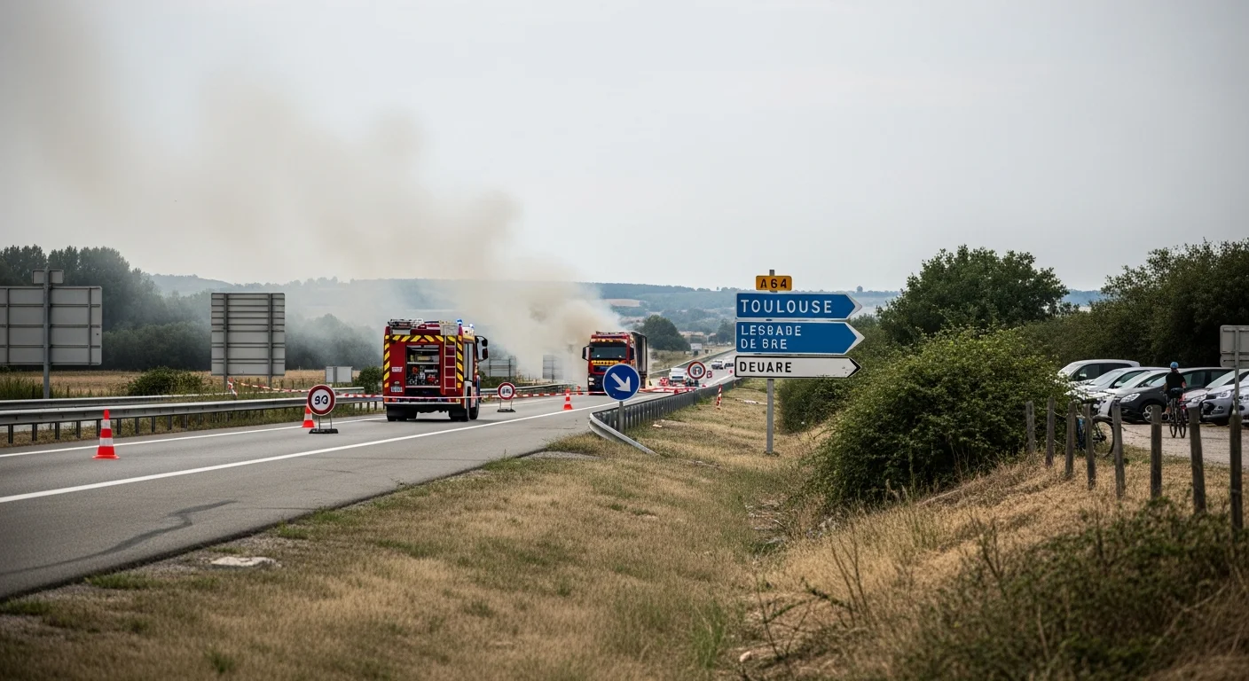 Verkeershinder op de A64: volledige afsluiting richting Toulouse na vrachtwagenbrand