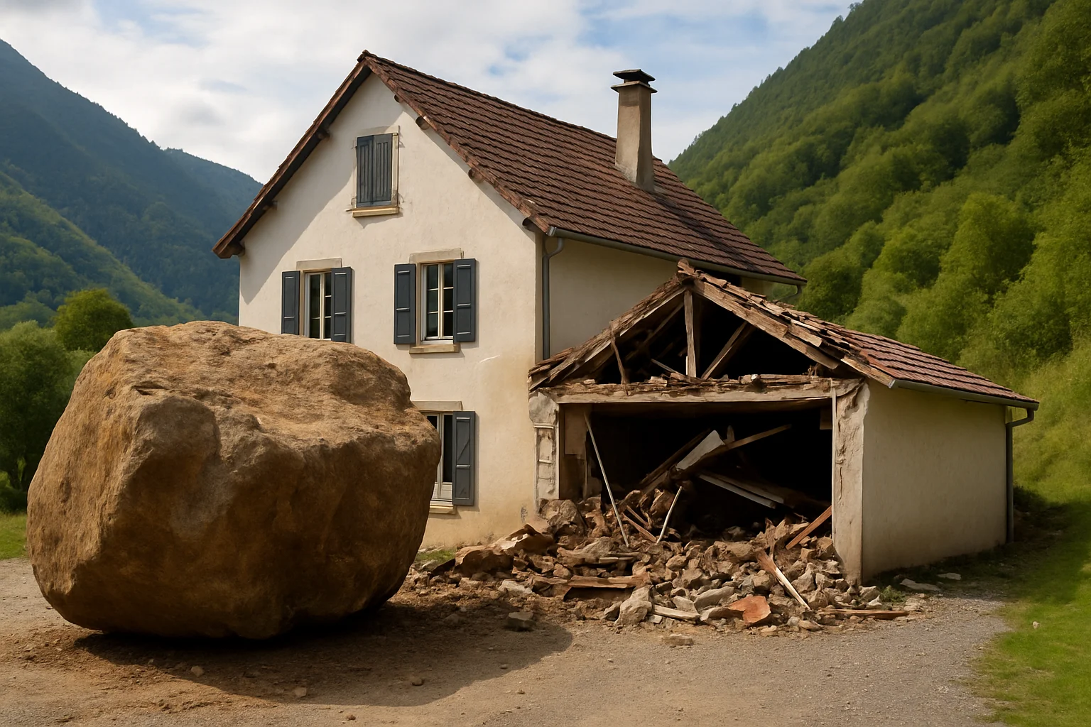 Rotsblok van 100 ton scheert langs huis in Pyrénées-Atlantiques