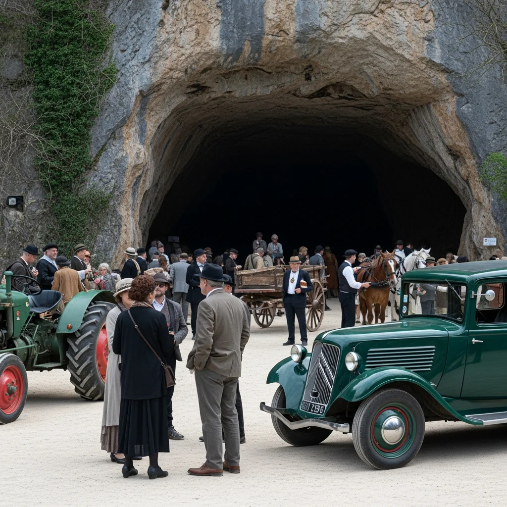 Feestelijk eeuwfeest in prehistorische grot Pech Merle: bezoekers in jaren 1920-stijl welkom