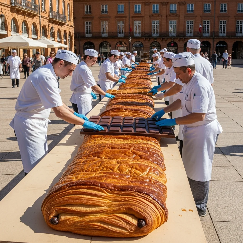 Wereldrecordpoging met reuzen-chocolatine in Toulouse