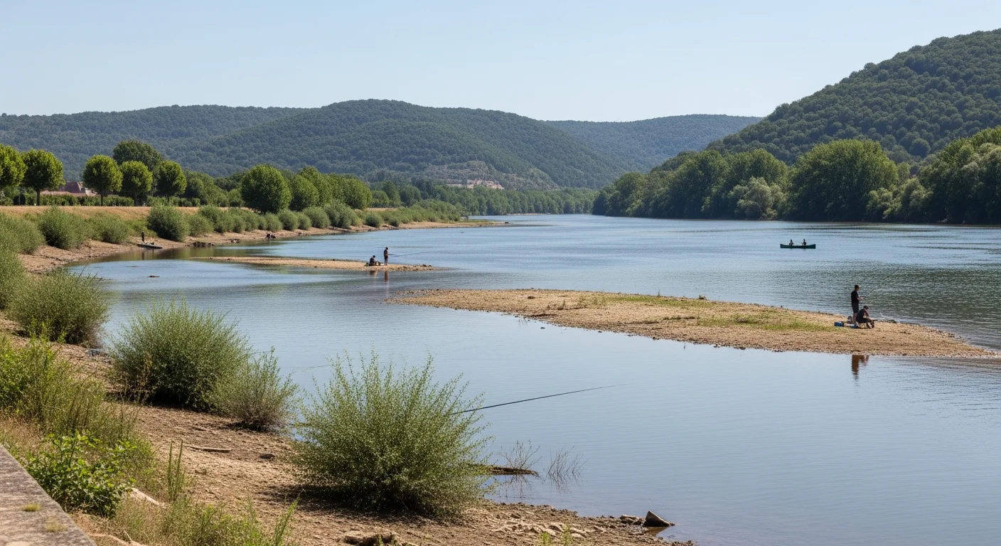Uitzonderlijk lage waterstand en hoge watertemperatuur rivier de Dordogne veroorzaken zorgen