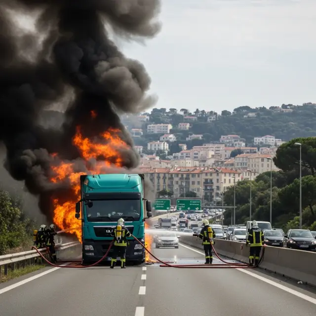 Brand in vrachtwagen veroorzaakt verkeershinder bij Nice