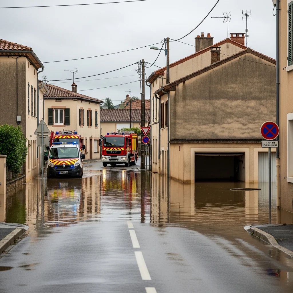 Overstromingen na zware regen in Saint-Jory, Haute-Garonne: bewoners tijdelijk verhuisd