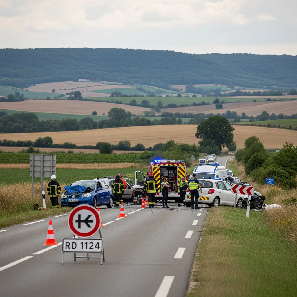 Verkeersongeval met meerdere voertuigen op RD 1124 bij Ordan-Larroque