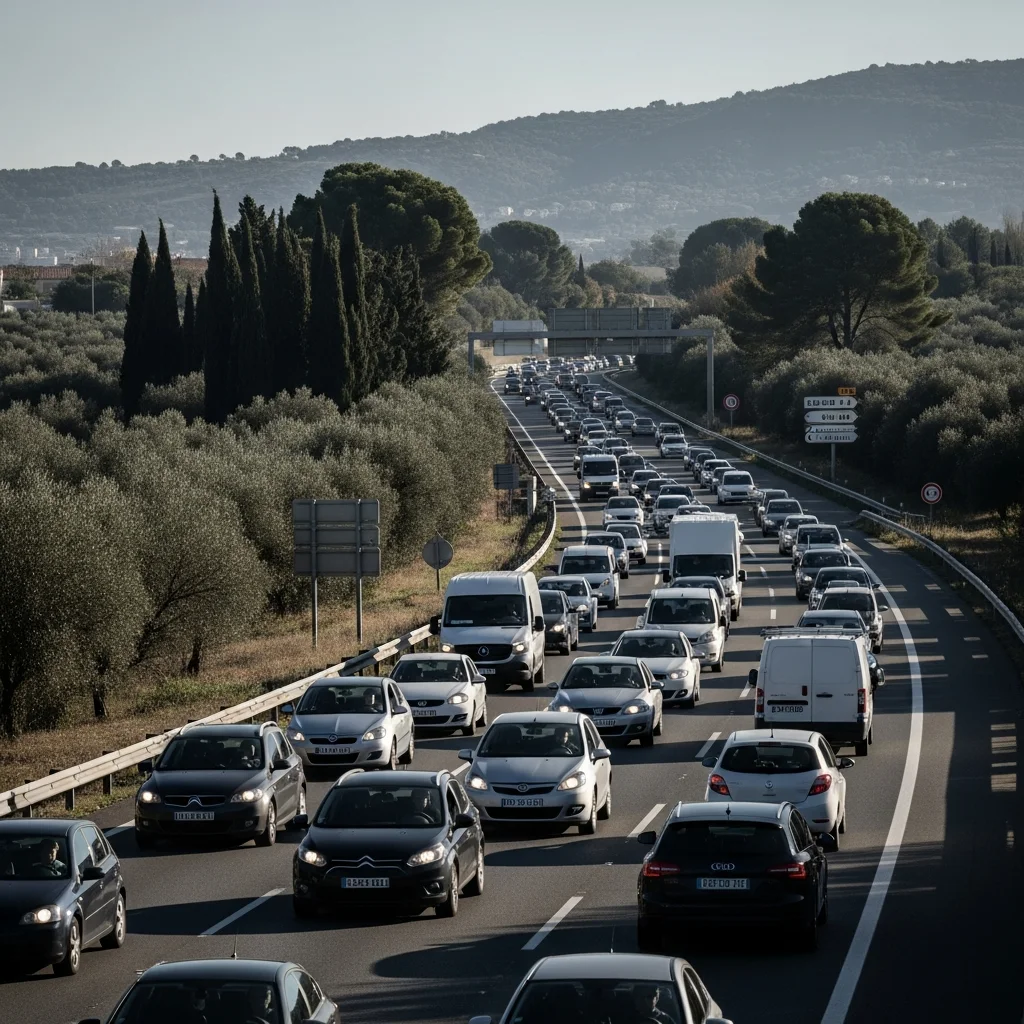 Lange file op A8 bij Antibes en Nice door drukte oostwaarts verkeer
