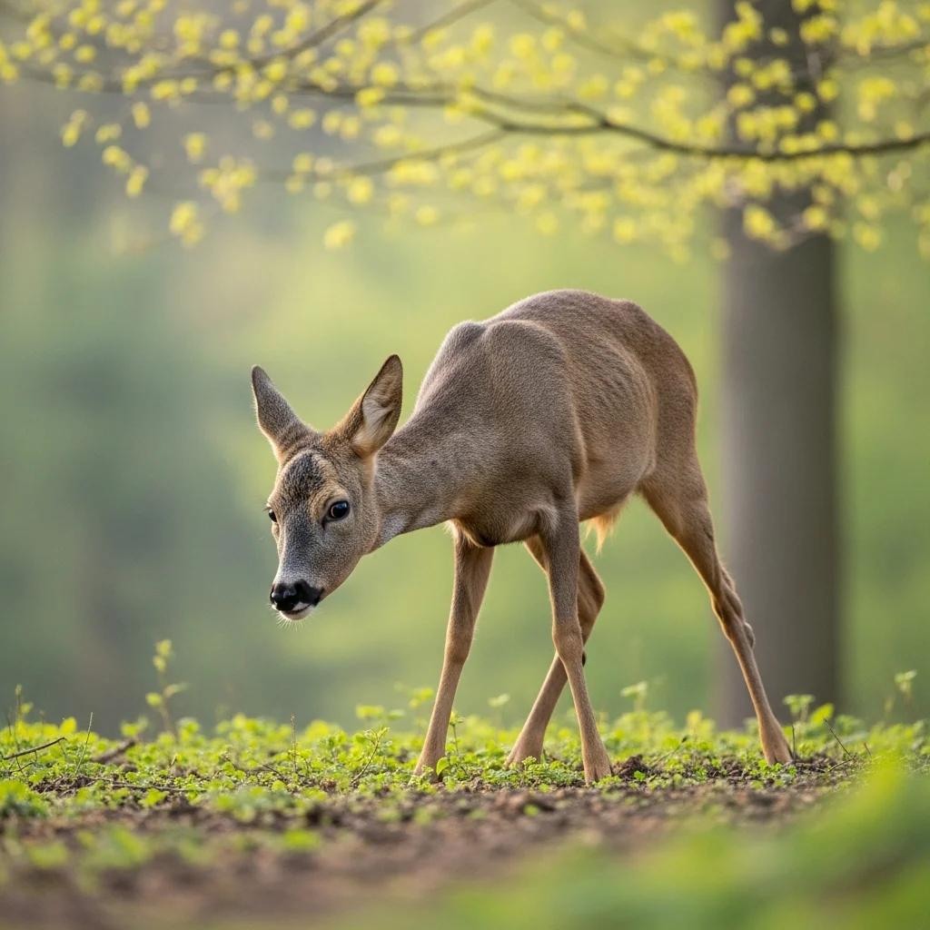 Chevreuils in Franse bossen tijdelijk dronken door lentekost