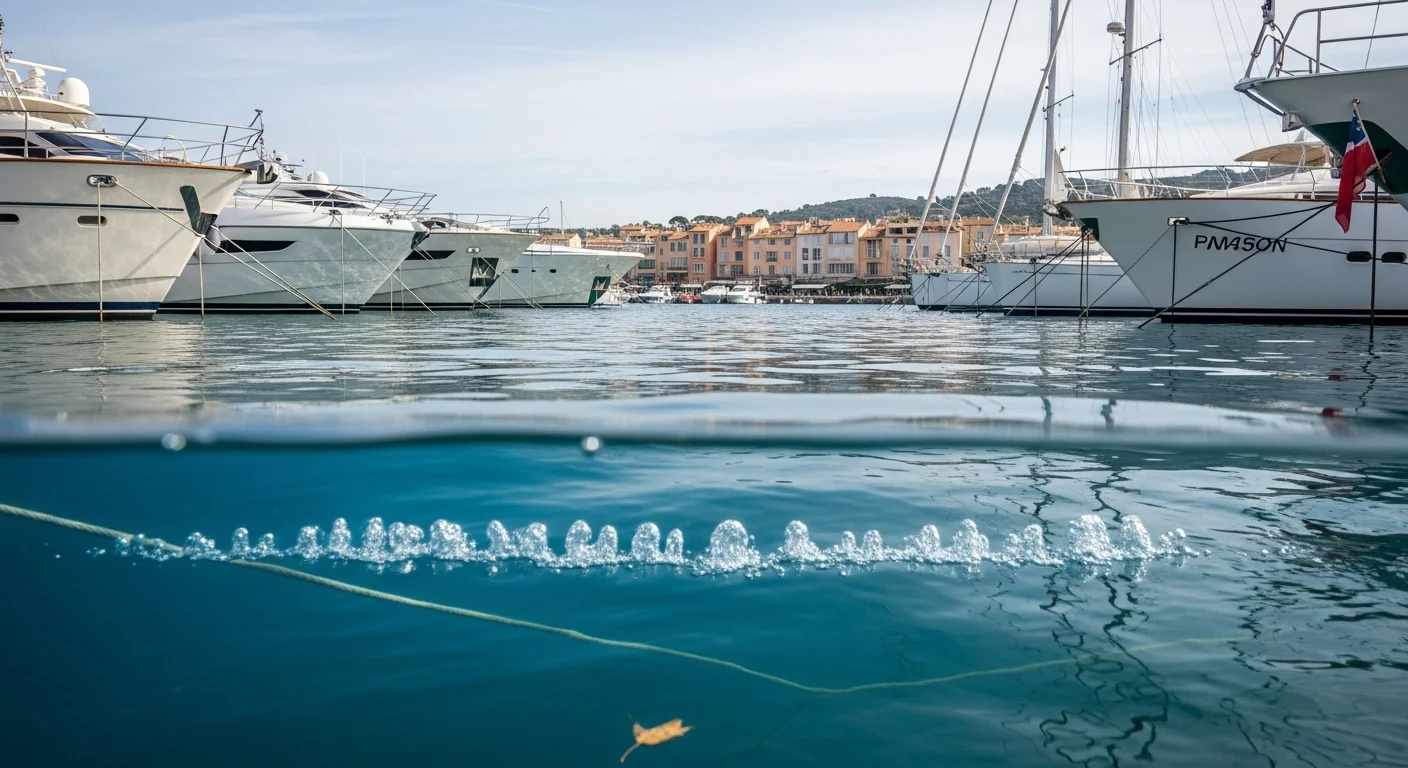 Waterbellen als nieuwe milieubescherming in haven Saint-Tropez