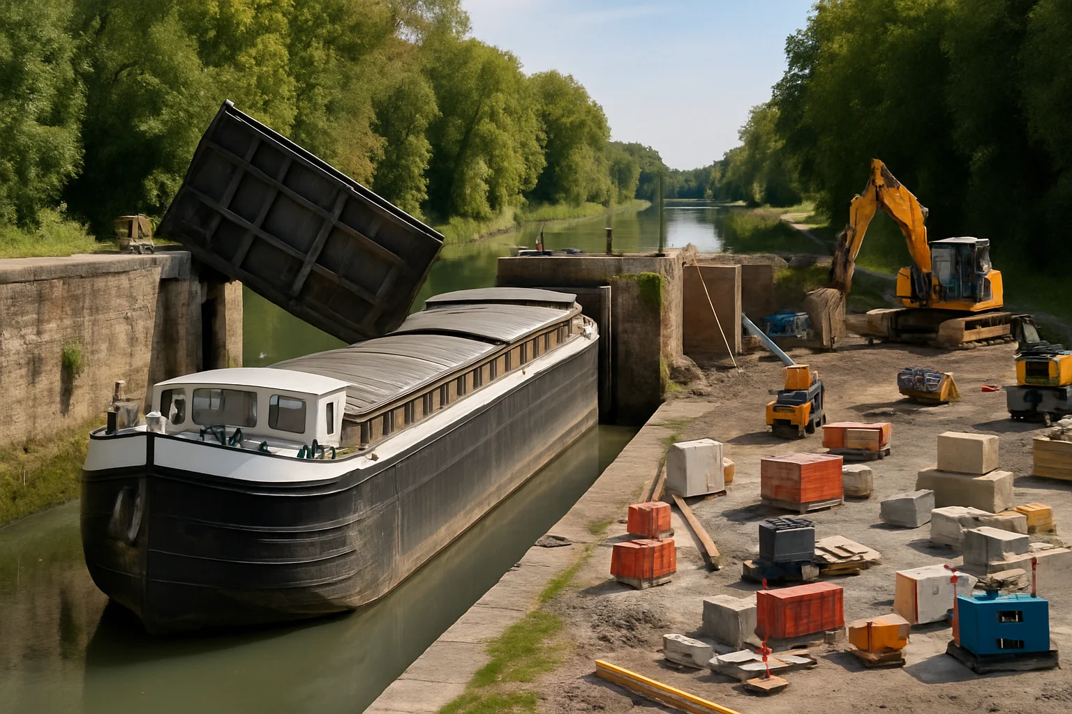 Vaaronderbreking op het Canal latéral à la Garonne na sluisdeurexploot bij Montech
