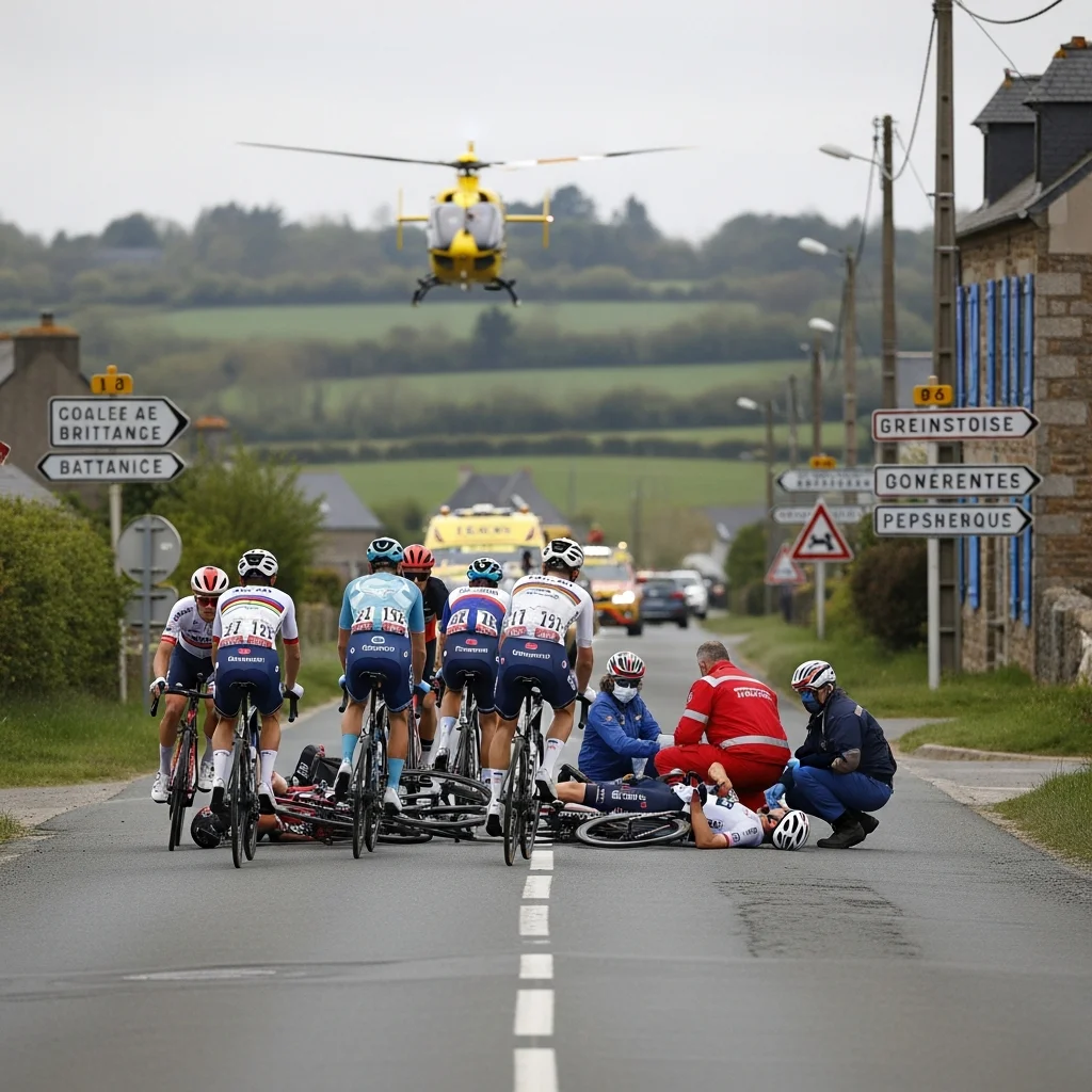 Auto veroorzaakt ongeval tijdens wielerwedstrijd in Bretagne, meerdere renners gewond