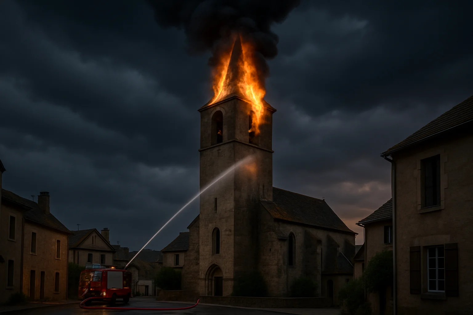Blikseminslag veroorzaakt brand in kerktoren in Aveyron na onweer