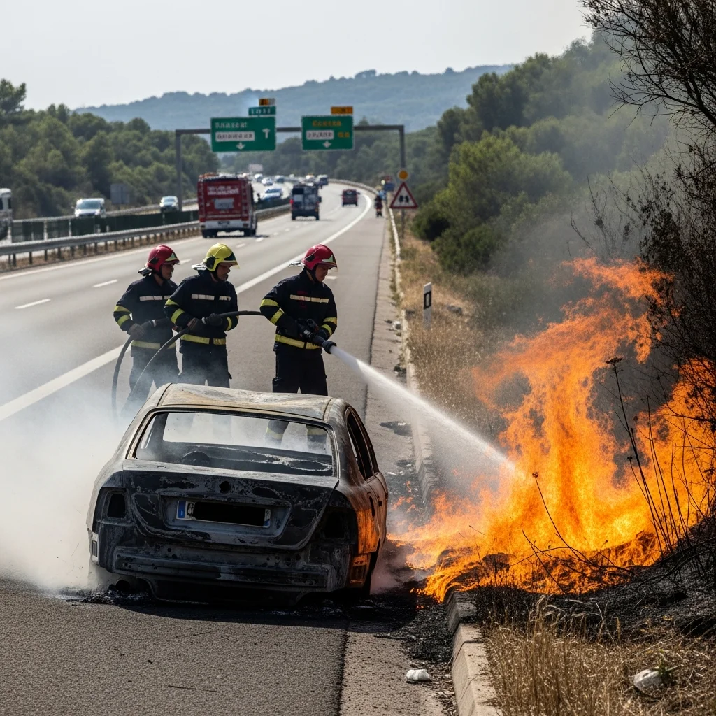 Brand na autobrand langs de A8 bij Fréjus veroorzaakt vegetatiebrand