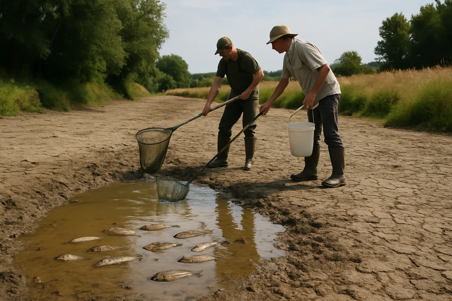 Recordaantal Franse waterlopen drooggevallen, vroege en acute visreddingen begonnen
