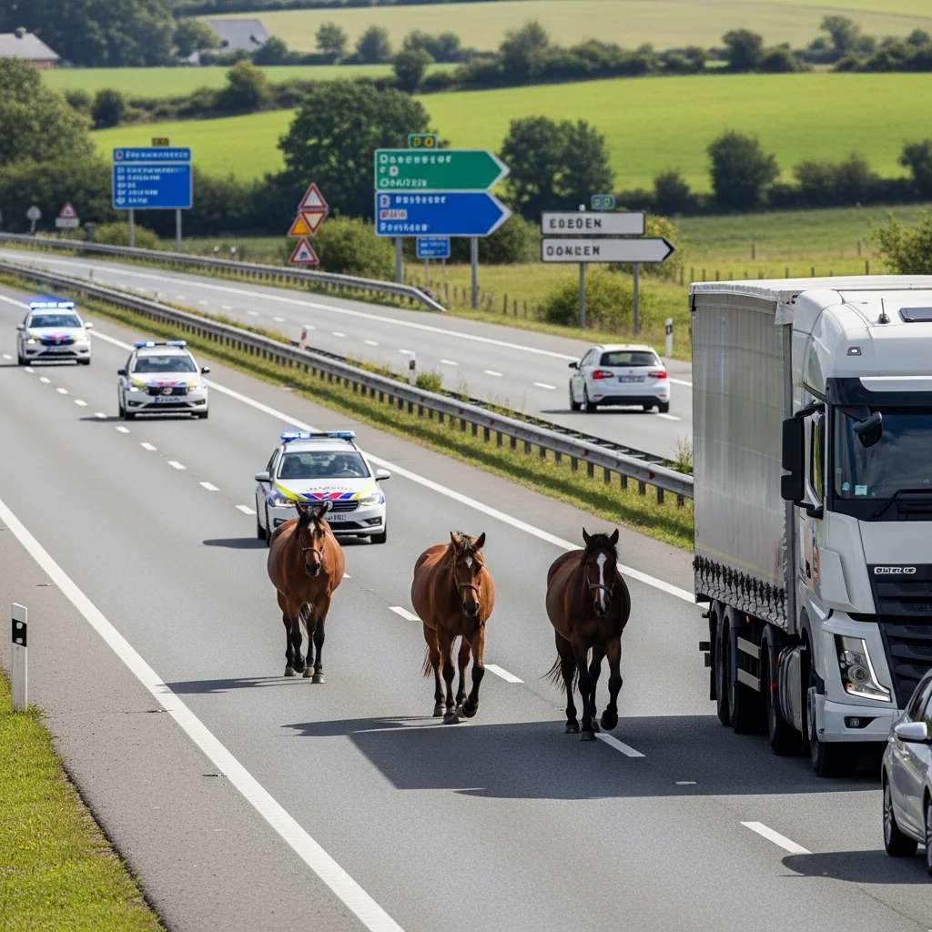 Paarden zorgen voor korte verkeerschaos op snelweg A84 in Bretagne