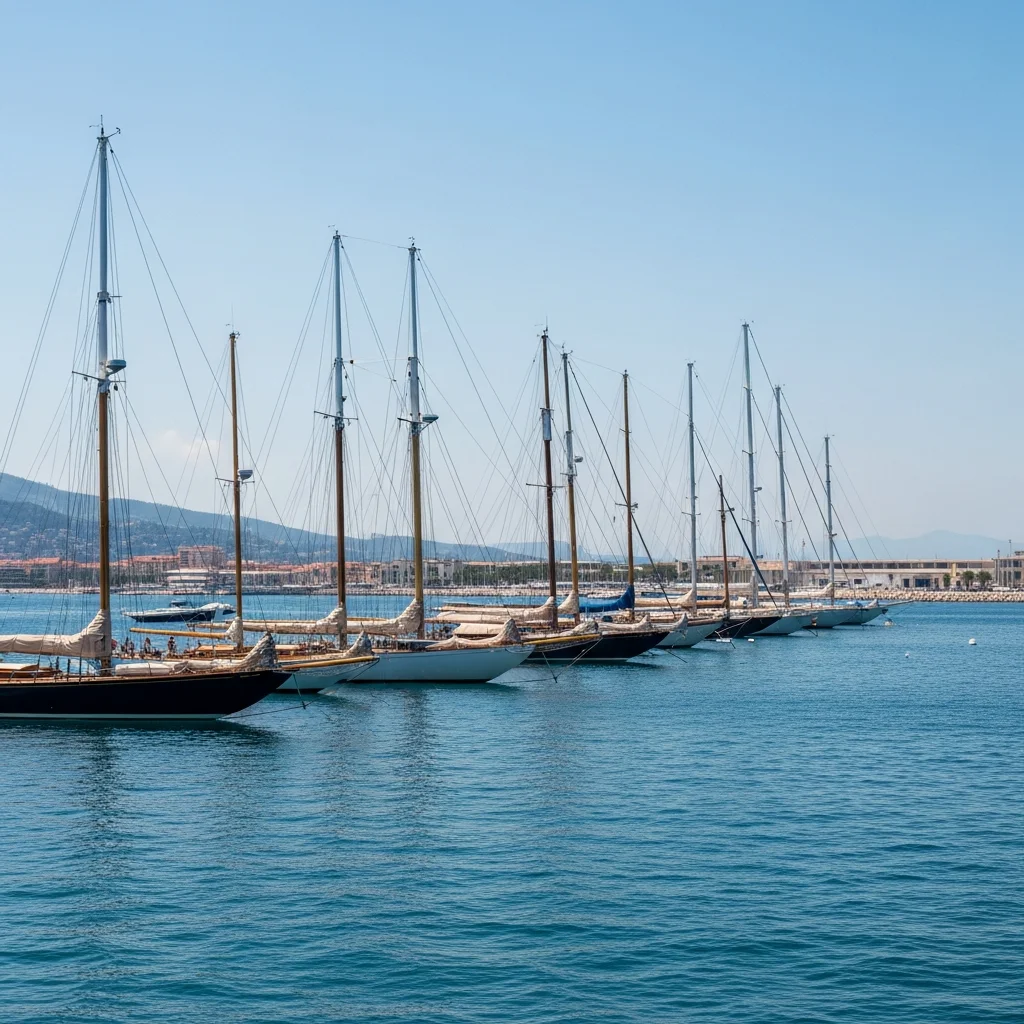 Zee aan klassieke zeilboten strijkt neer in Antibes