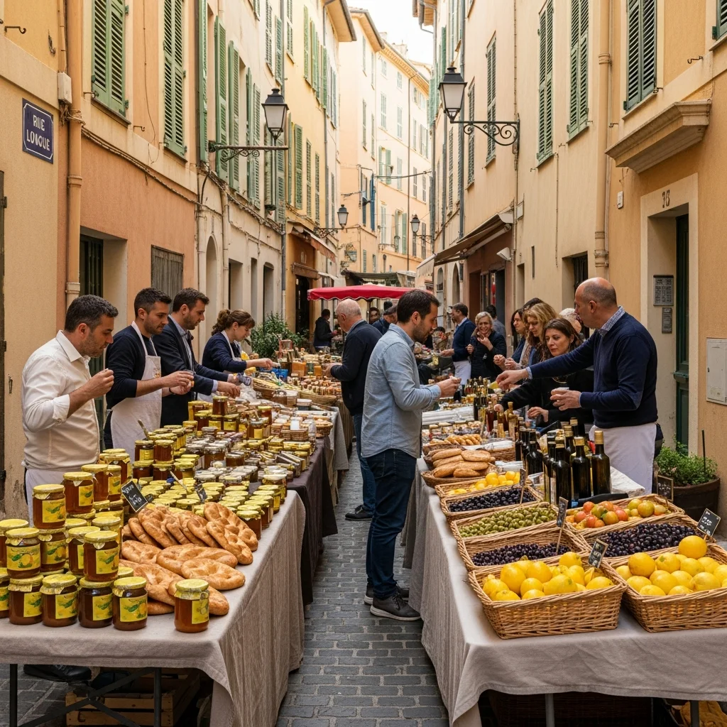 Oude straat in Menton viert smaaktradities met lokale specialiteiten