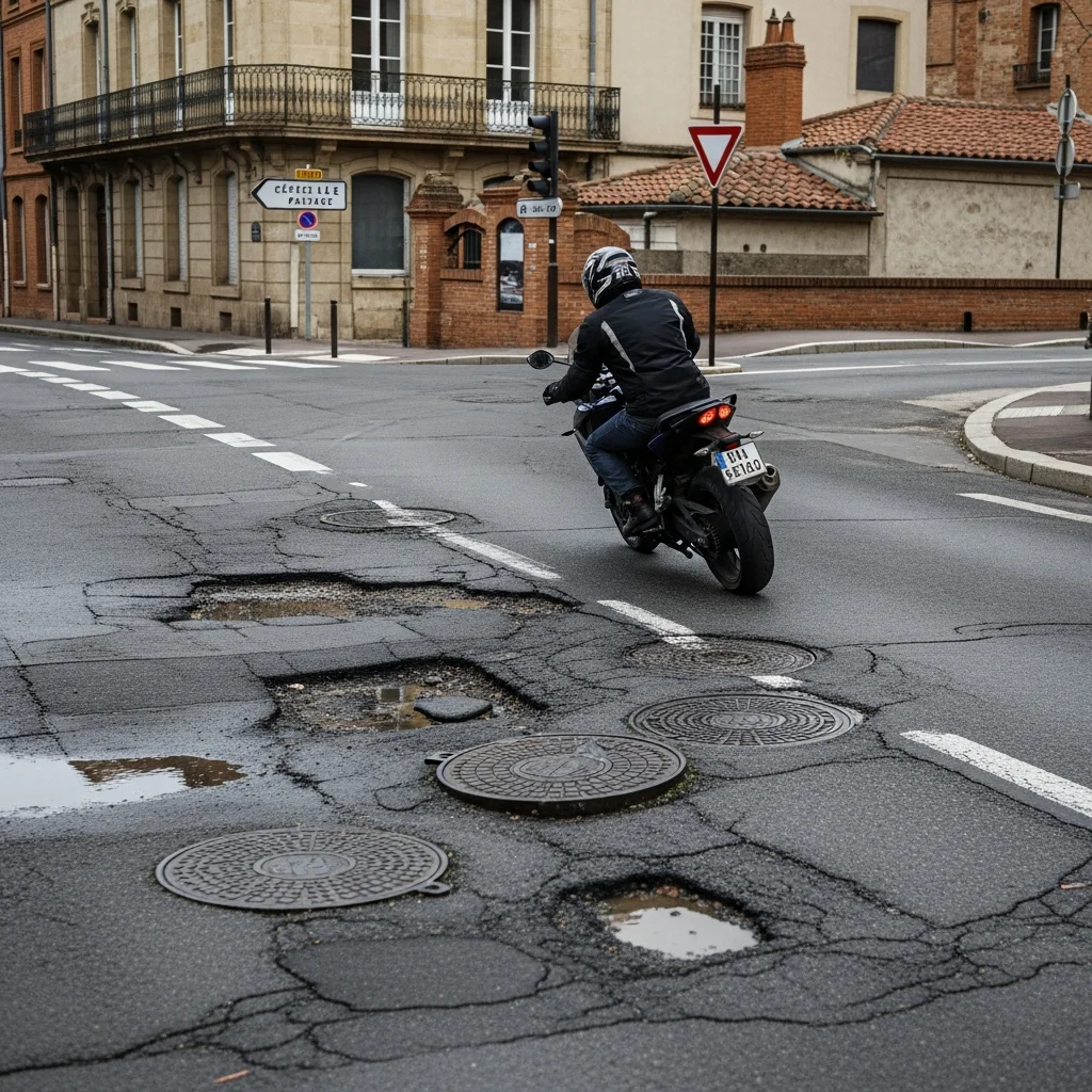 Motorrijders waarschuwen voor slechte wegen na winter in Toulouse