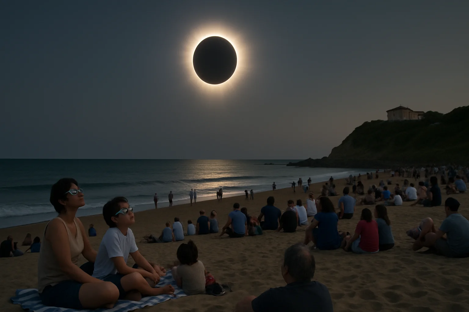 Zeldzame volledige zonsverduistering zorgt voor run op plekken aan Franse kust