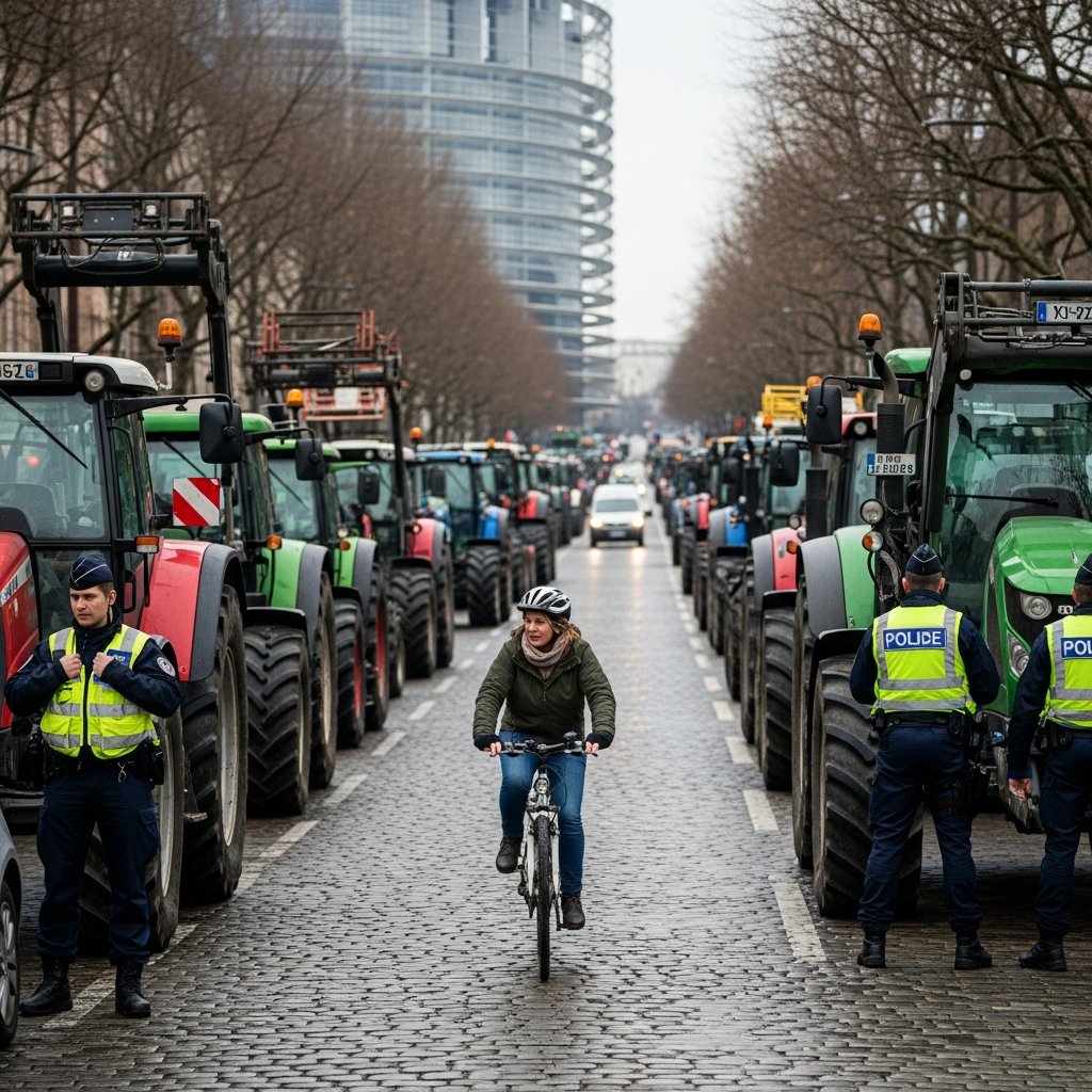 Boerenprotest in Straatsburg leidt tot confrontatie met fietsers en verkeersoverlast